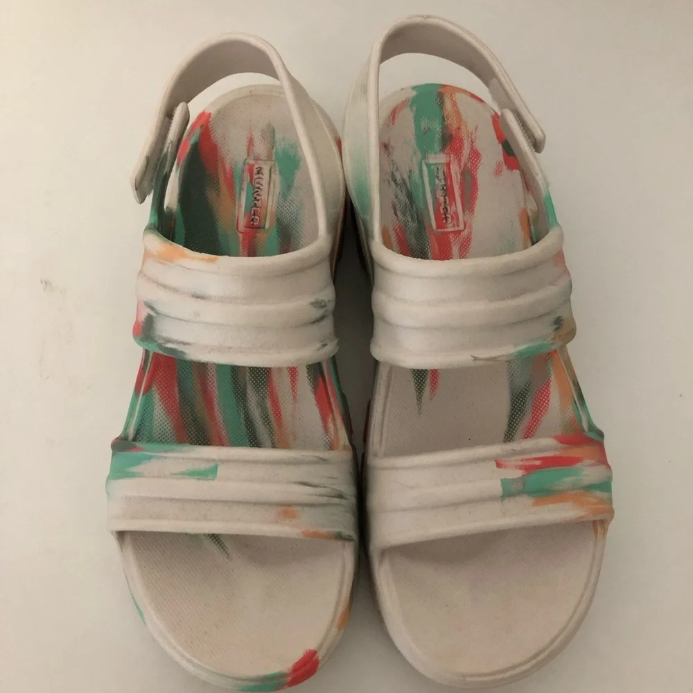 Hunter Bloom Algae Foam Slide Sandals White Marbled Tie Dye Women’s US 10 UK 8